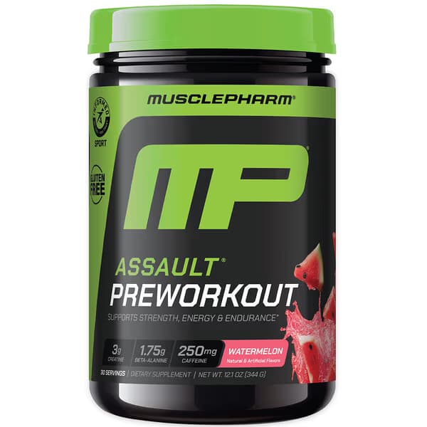 ماسلفارم أسولت بري ورك أوت طعم البطيخ للطاقة والتركيز Assault Pre-Workout | The VitaHub