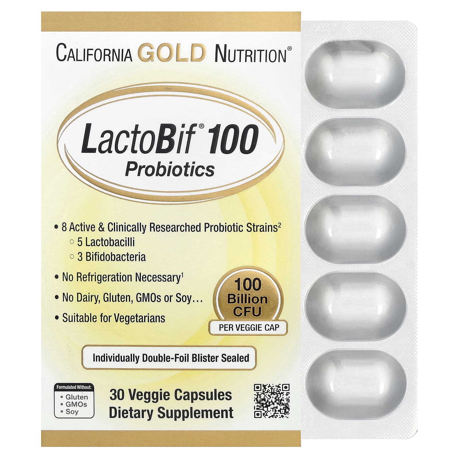 Gold LactoBif Probiotics 100 Billion, 30 Veggie Capsules - Gold LactoBif Probiotics 100 Billion