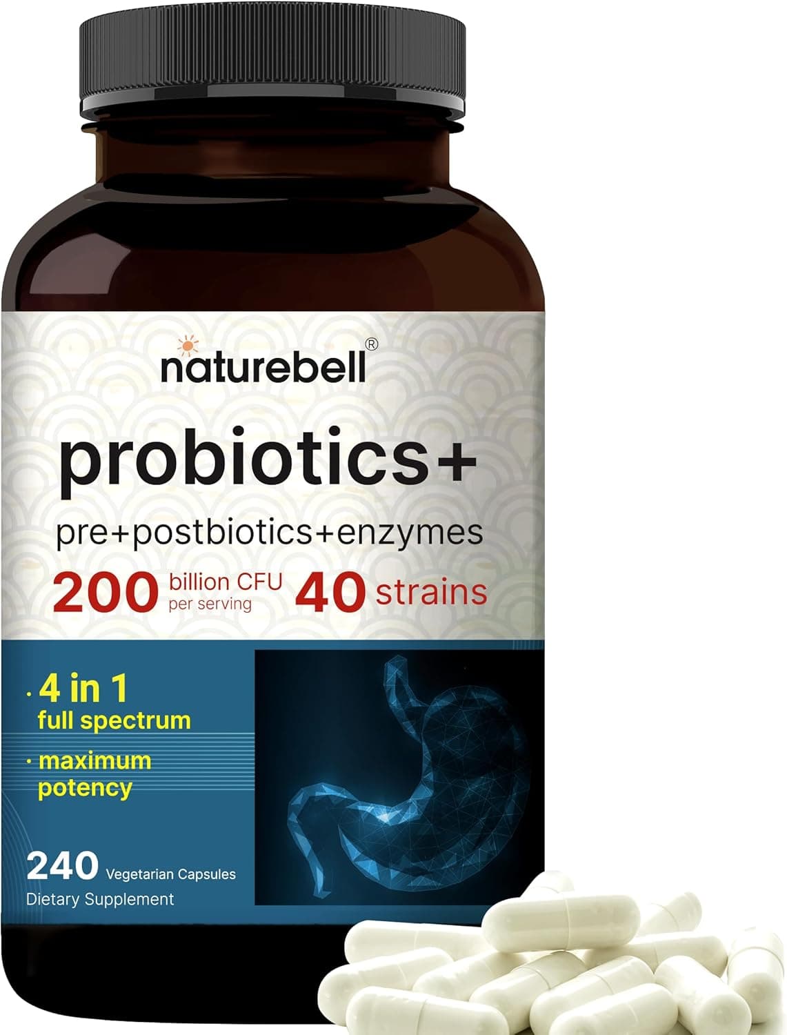 Naturebell بروبيوتيك 200 مليار CFU 240 كبسولة