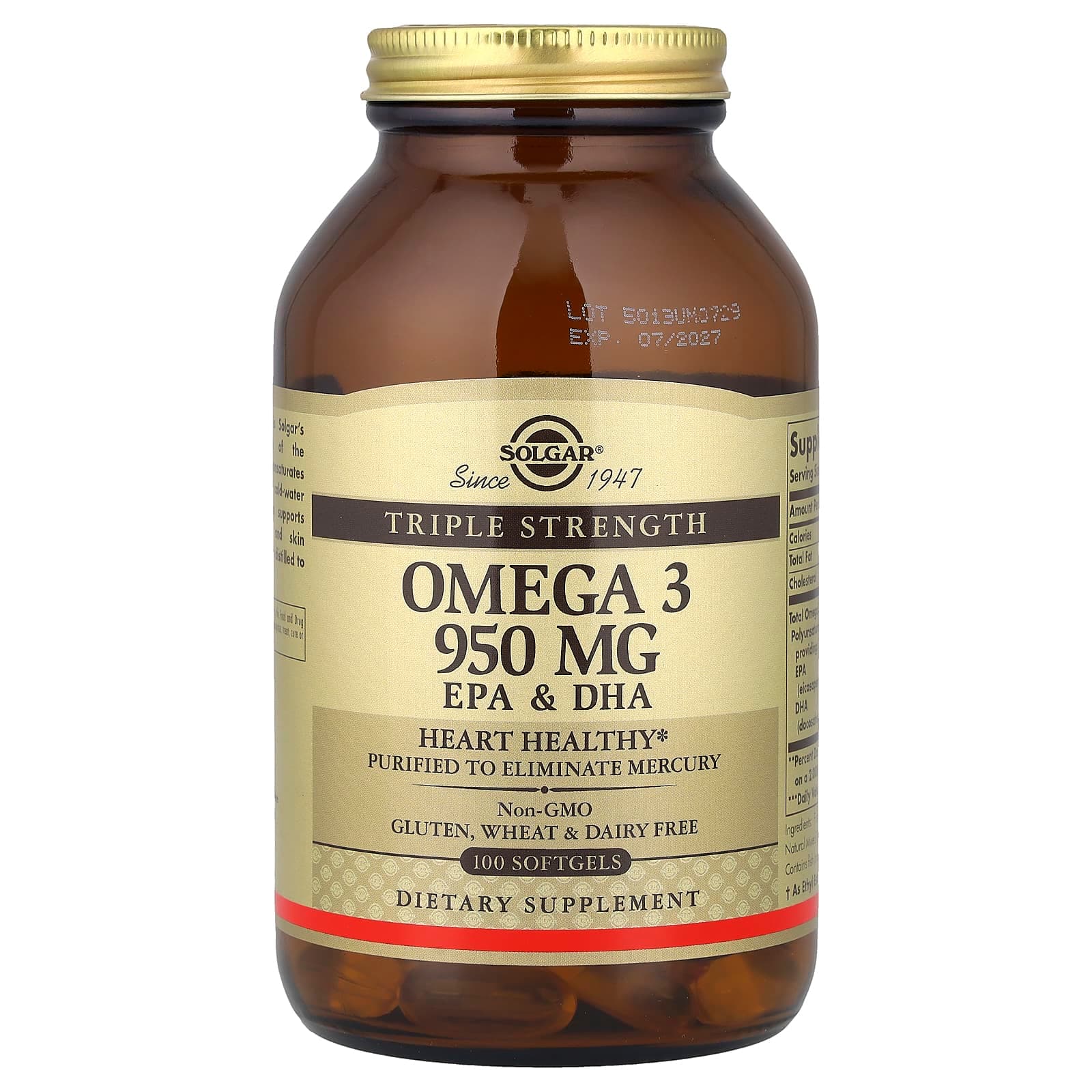 Solgar, Omega 3, Triple srength, 950 mg, 100 soft