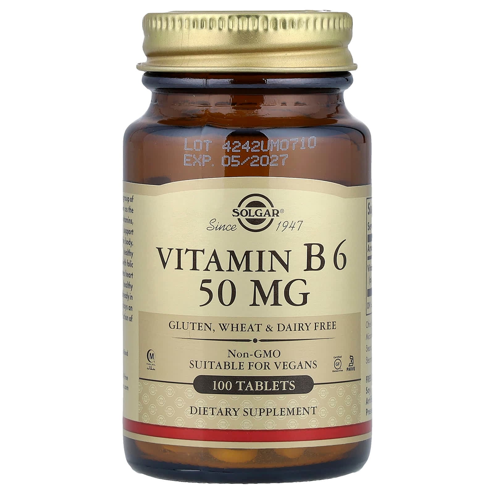 سولجار فيتامين ب6 50 مجم 100 قرص | دعم الطاقة والجهاز العصبي | Solgar Vitamin B-6