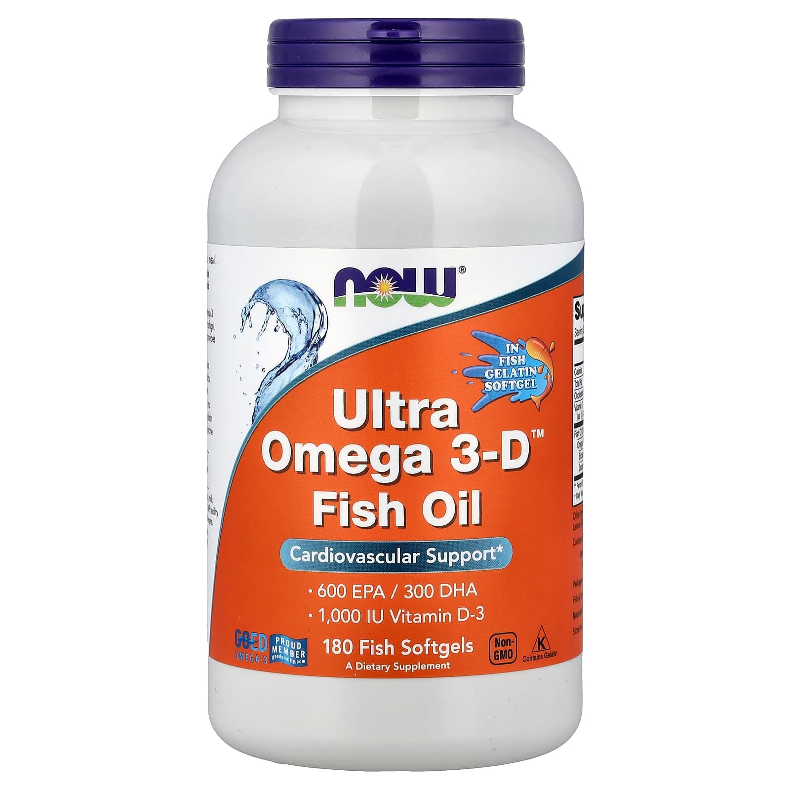 Now, Omega-3-D, Fish oil, ultra, 600 EPA & 300 DHA , 180 Soft