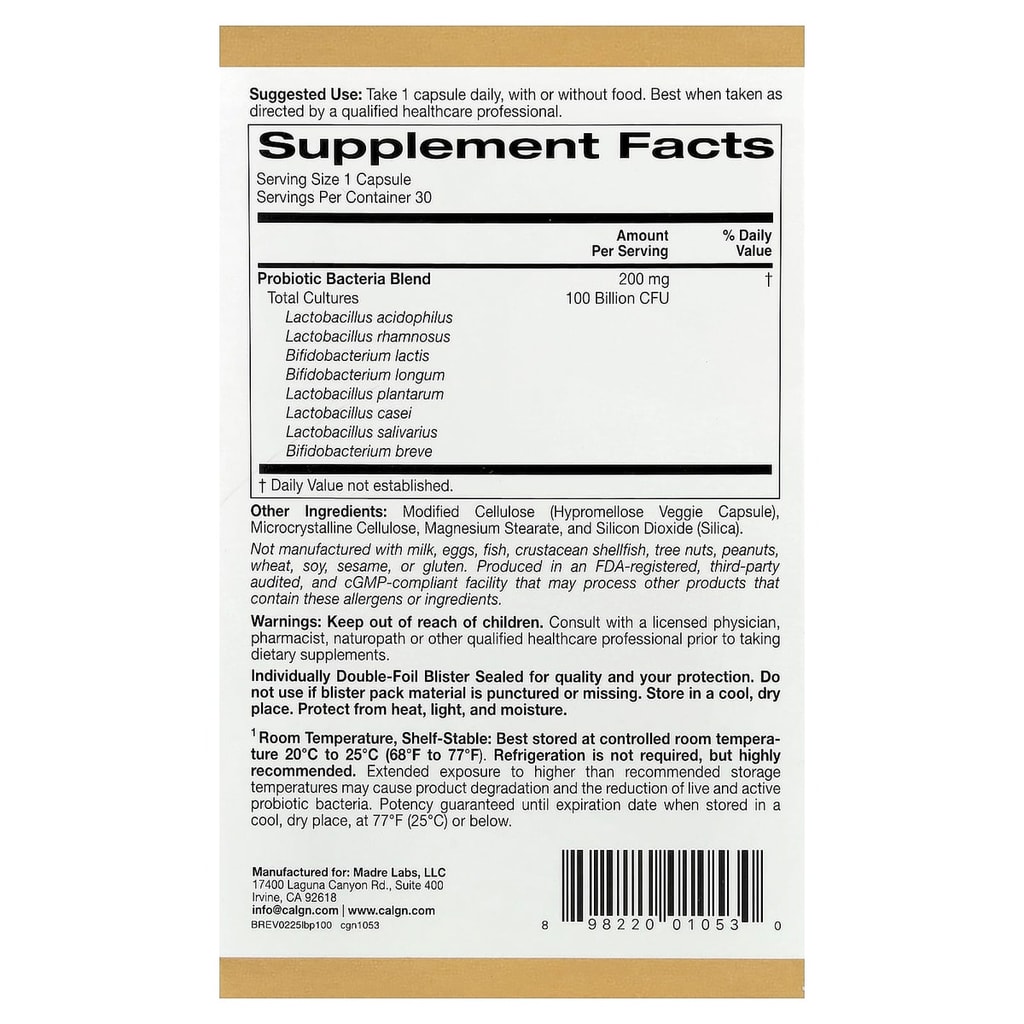 GOLD, Lactobief Probiotics, 100 Billion, 30 veg 2