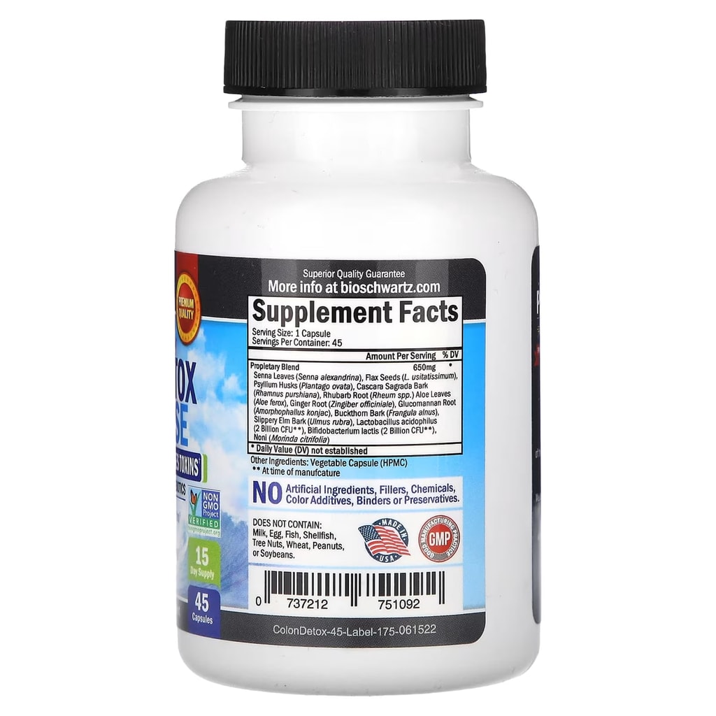 BioSchwartz Colon Detox & Cleanse 45 Capsules | مكمل دعم صحة القولون والهضم 2