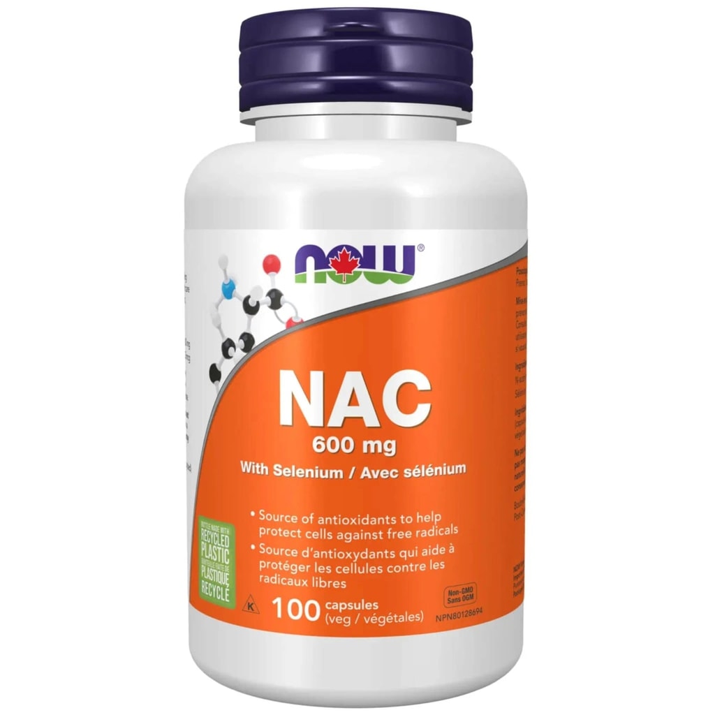 صورة أمامية لعبوة ناو NAC مع السيلينيوم 600 ملغ، 100 كبسولة نباتية 1